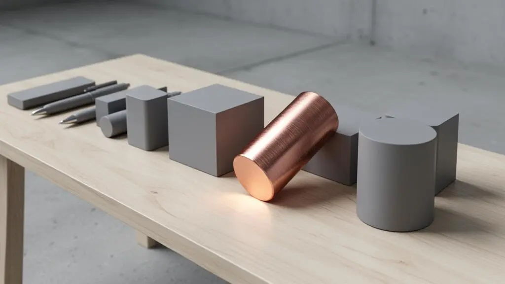 Un objet promotionnel se distinguant visuellement parmi une rangee d'objets identiques, symbolisant la differenciation lors d'un evenement professionnel.